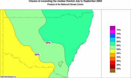 probability of exceeding median rainfall - click on the map for a larger version of the map