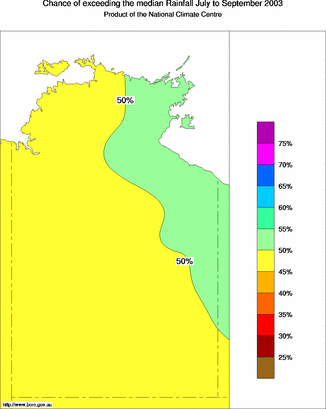 probability of exceeding median rainfall - click on the map for a larger version of the map