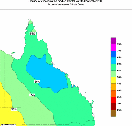 probability of exceeding median rainfall - click on the map for a larger version of the map