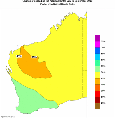 probability of exceeding median rainfall - click on the map for a larger version of the map