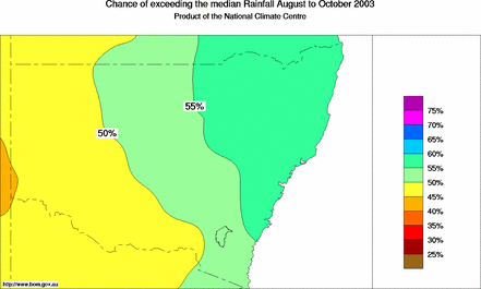 probability of exceeding median rainfall - click on the map for a larger version of the map