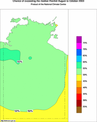 probability of exceeding median rainfall - click on the map for a larger version of the map