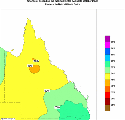 probability of exceeding median rainfall - click on the map for a larger version of the map