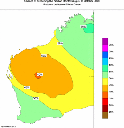 probability of exceeding median rainfall - click on the map for a larger version of the map