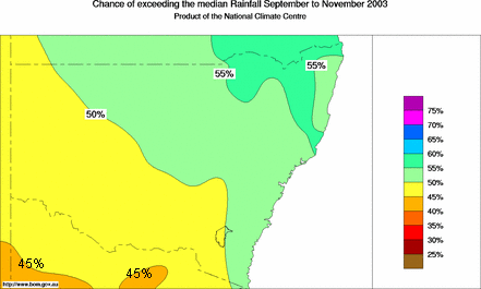 probability of exceeding median rainfall - click on the map for a larger version of the map