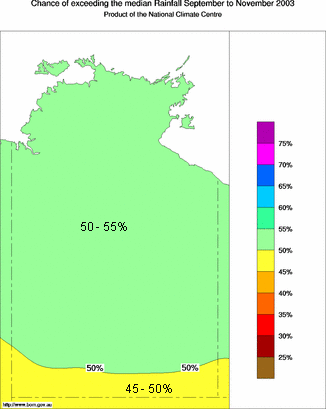 probability of exceeding median rainfall - click on the map for a larger version of the map