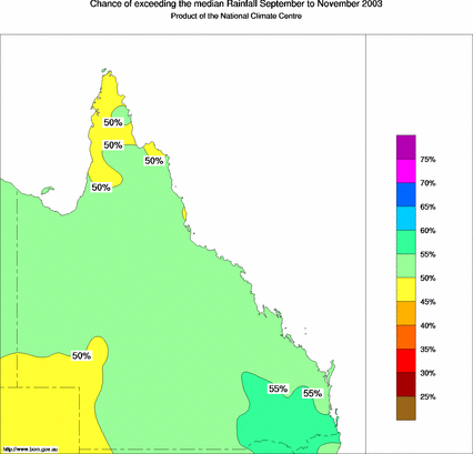 probability of exceeding median rainfall - click on the map for a larger version of the map