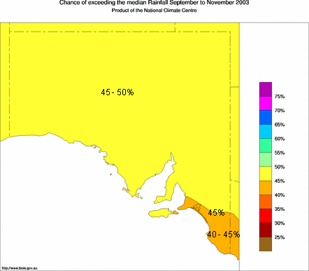 probability of exceeding median rainfall - click on the map for a larger version of the map