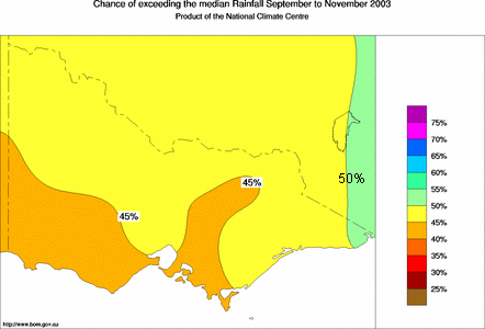 probability of exceeding median rainfall - click on the map for a larger version of the map