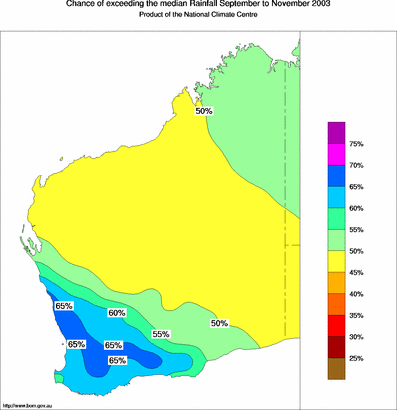 probability of exceeding median rainfall - click on the map for a larger version of the map