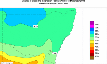 probability of exceeding median rainfall - click on the map for a larger version of the map
