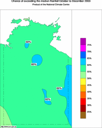 probability of exceeding median rainfall - click on the map for a larger version of the map