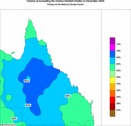 probability of exceeding median rainfall - click on the map for a larger version of the map