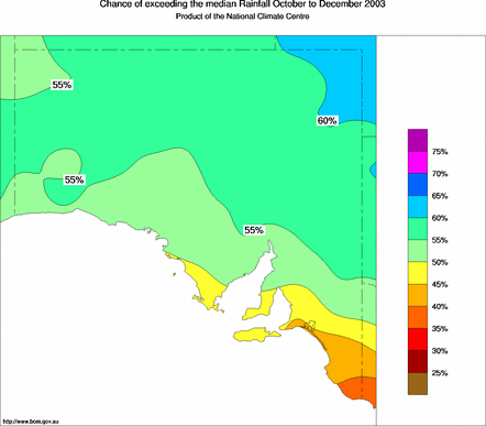 probability of exceeding median rainfall - click on the map for a larger version of the map