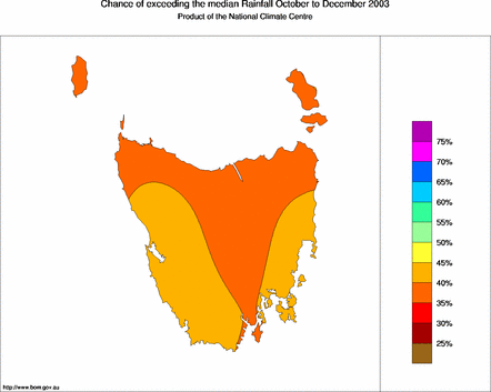 probability of exceeding median rainfall - click on the map for a larger version of the map