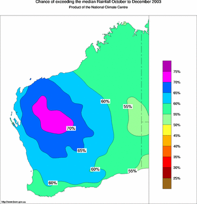 probability of exceeding median rainfall - click on the map for a larger version of the map