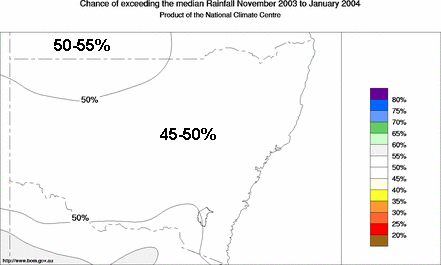 probability of exceeding median rainfall - click on the map for a larger version of the map