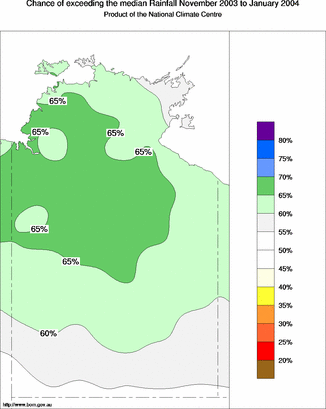 probability of exceeding median rainfall - click on the map for a larger version of the map