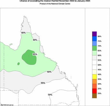 probability of exceeding median rainfall - click on the map for a larger version of the map