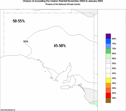 probability of exceeding median rainfall - click on the map for a larger version of the map