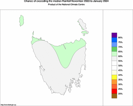 probability of exceeding median rainfall - click on the map for a larger version of the map