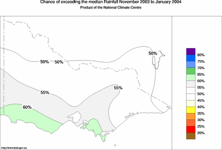 probability of exceeding median rainfall - click on the map for a larger version of the map