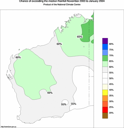 probability of exceeding median rainfall - click on the map for a larger version of the map