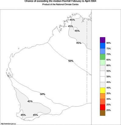 probability of exceeding median rainfall - click on the map for a larger version of the map