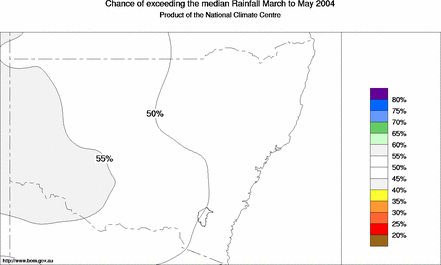 probability of exceeding median rainfall - click on the map for a larger version of the map