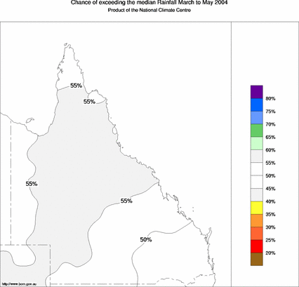 probability of exceeding median rainfall - click on the map for a larger version of the map
