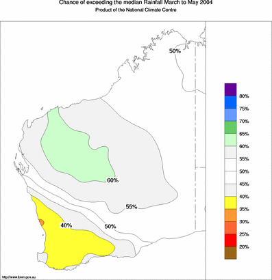 probability of exceeding median rainfall - click on the map for a larger version of the map