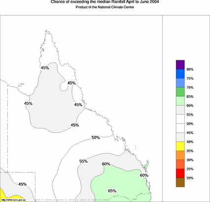 probability of exceeding median rainfall - click on the map for a larger version of the map