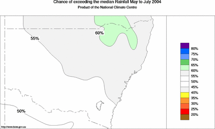 probability of exceeding median rainfall - click on the map for a larger version of the map