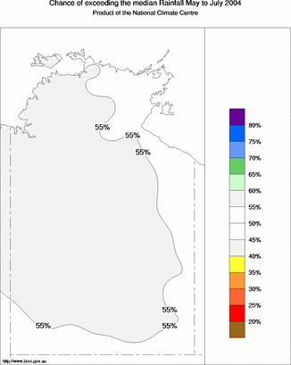 probability of exceeding median rainfall - click on the map for a larger version of the map