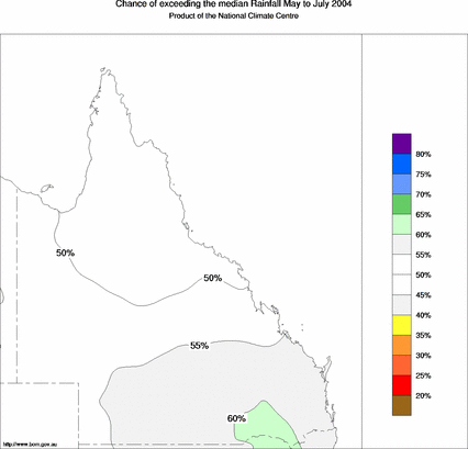 probability of exceeding median rainfall - click on the map for a larger version of the map