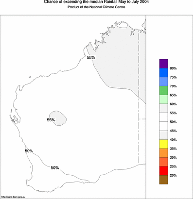 probability of exceeding median rainfall - click on the map for a larger version of the map