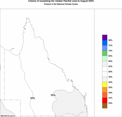 probability of exceeding median rainfall - click on the map for a larger version of the map