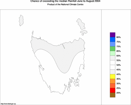 probability of exceeding median rainfall - click on the map for a larger version of the map