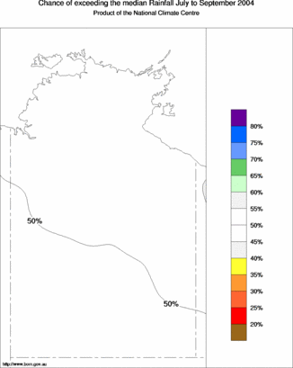 probability of exceeding median rainfall - click on the map for a larger version of the map