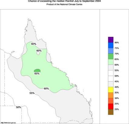 probability of exceeding median rainfall - click on the map for a larger version of the map