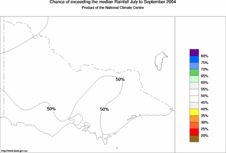 probability of exceeding median rainfall - click on the map for a larger version of the map