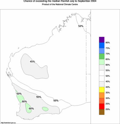 probability of exceeding median rainfall - click on the map for a larger version of the map