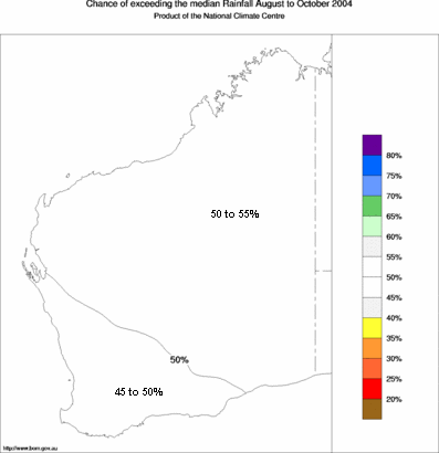 probability of exceeding median rainfall - click on the map for a larger version of the map
