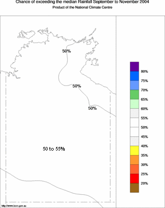 probability of exceeding median rainfall - click on the map for a larger version of the map