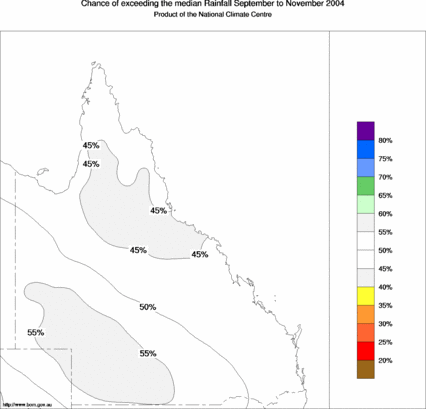 probability of exceeding median rainfall - click on the map for a larger version of the map