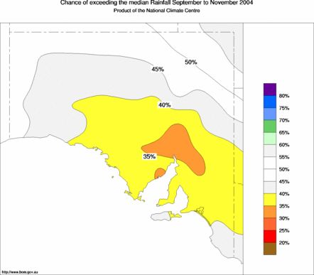 probability of exceeding median rainfall - click on the map for a larger version of the map