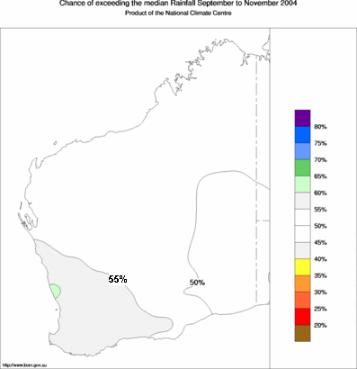 probability of exceeding median rainfall - click on the map for a larger version of the map