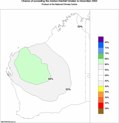probability of exceeding median rainfall - click on the map for a larger version of the map