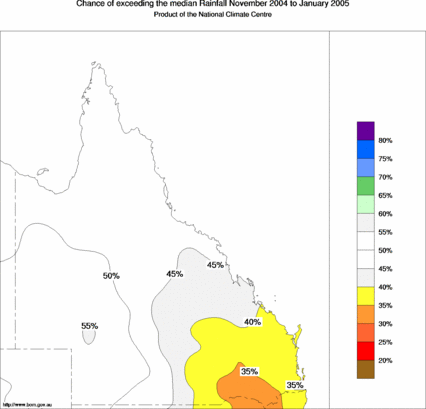 probability of exceeding median rainfall - click on the map for a larger version of the map