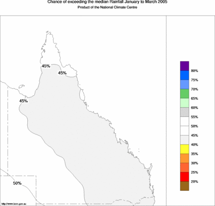 probability of exceeding median rainfall - click on the map for a larger version of the map